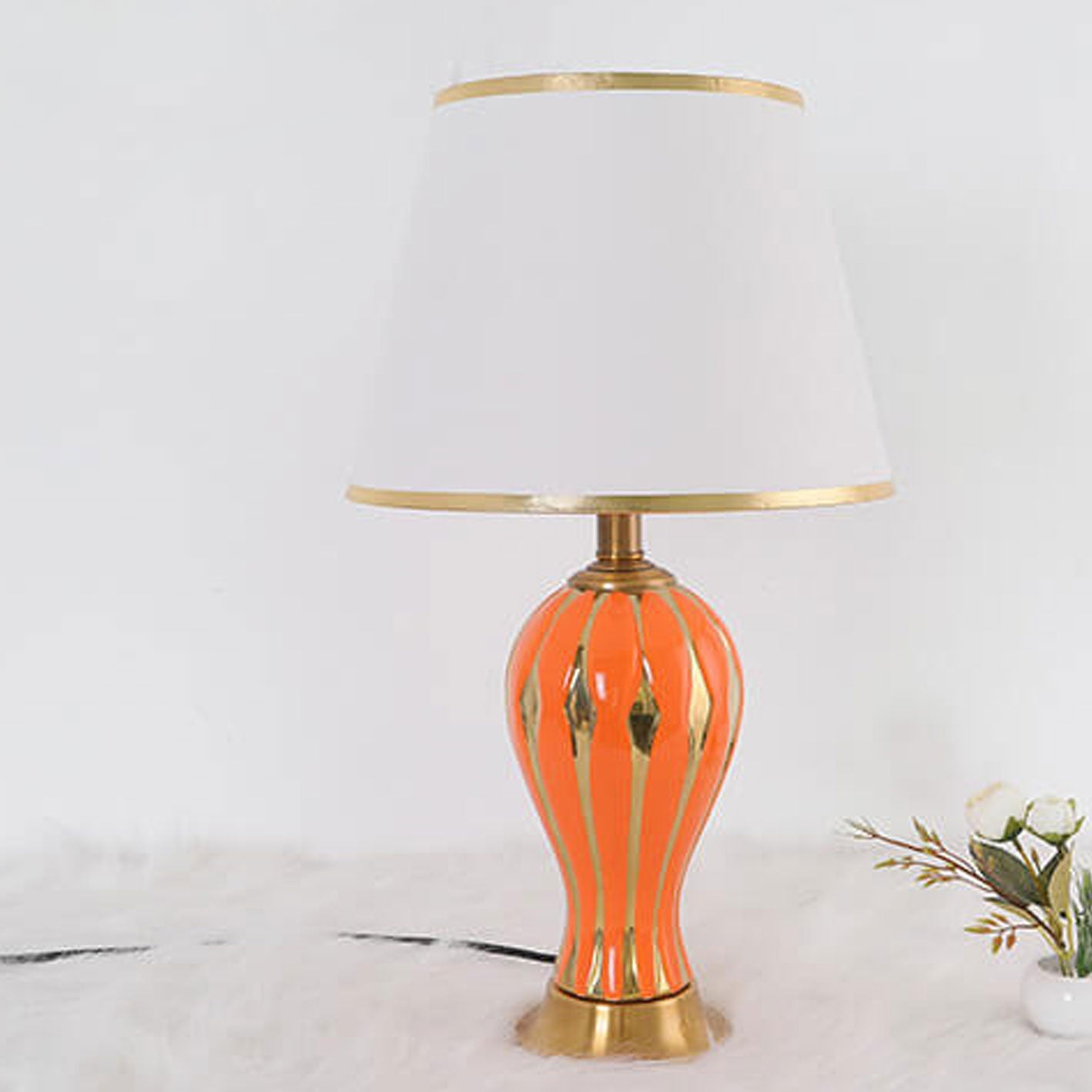 Fabric Ceramic Oval Table Lamp