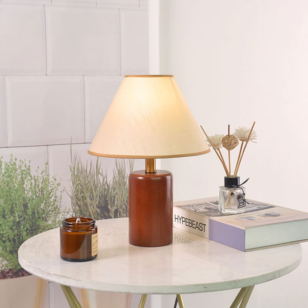 Pleated Cone Fabric Wooden Table Lamp