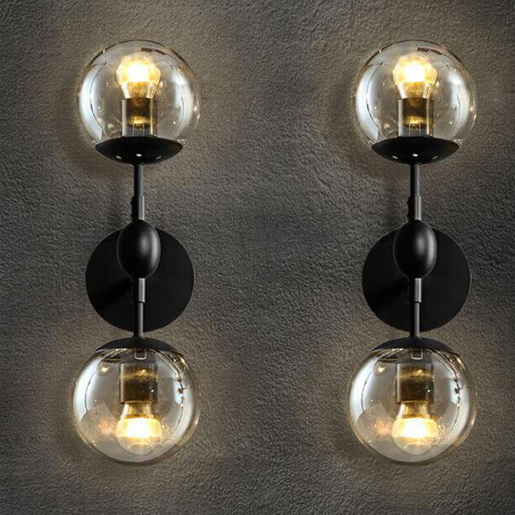 Glass Wrought Iron 2-Light Wall Lamp