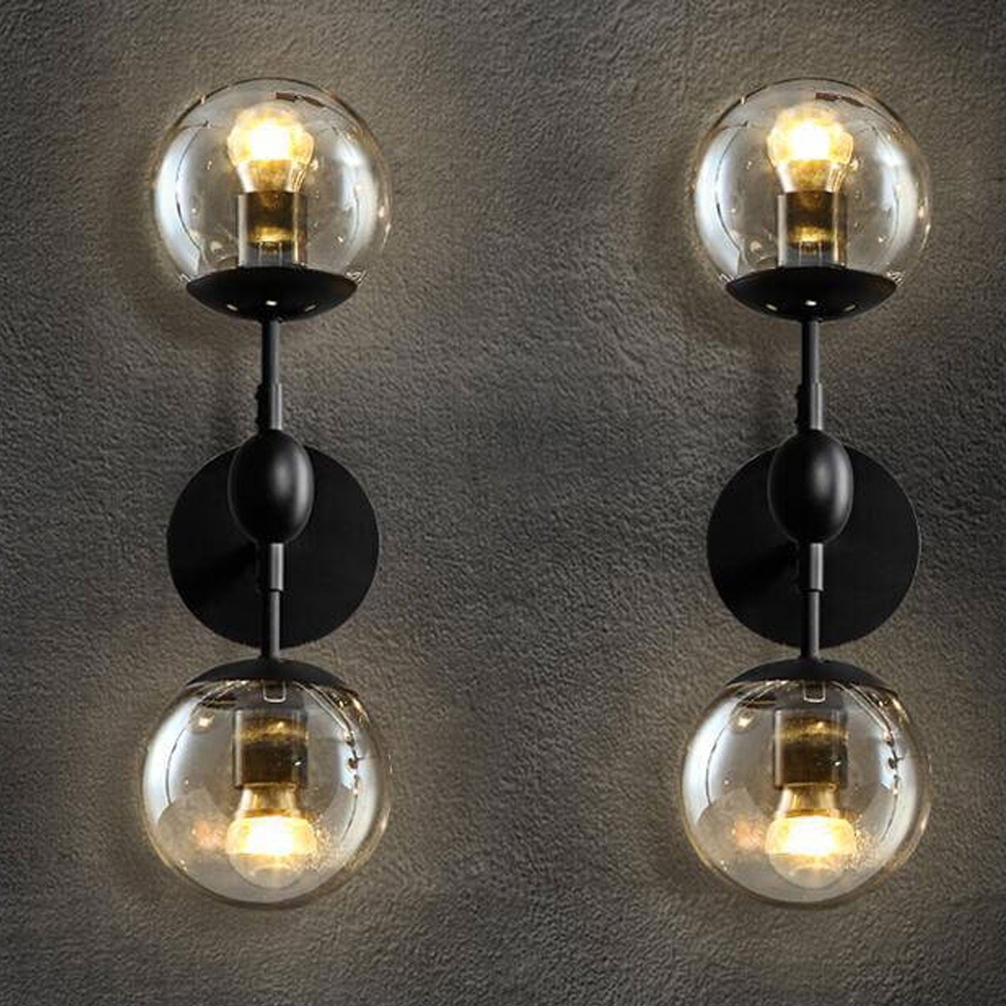 Glass Wrought Iron 2-Light Wall Lamp