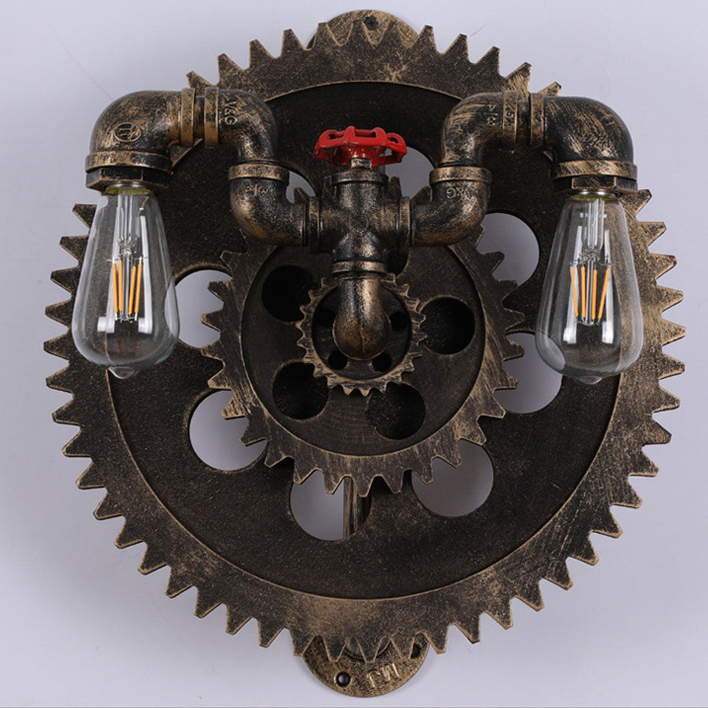 Gear-shaped Wrought Iron Wall Lamp