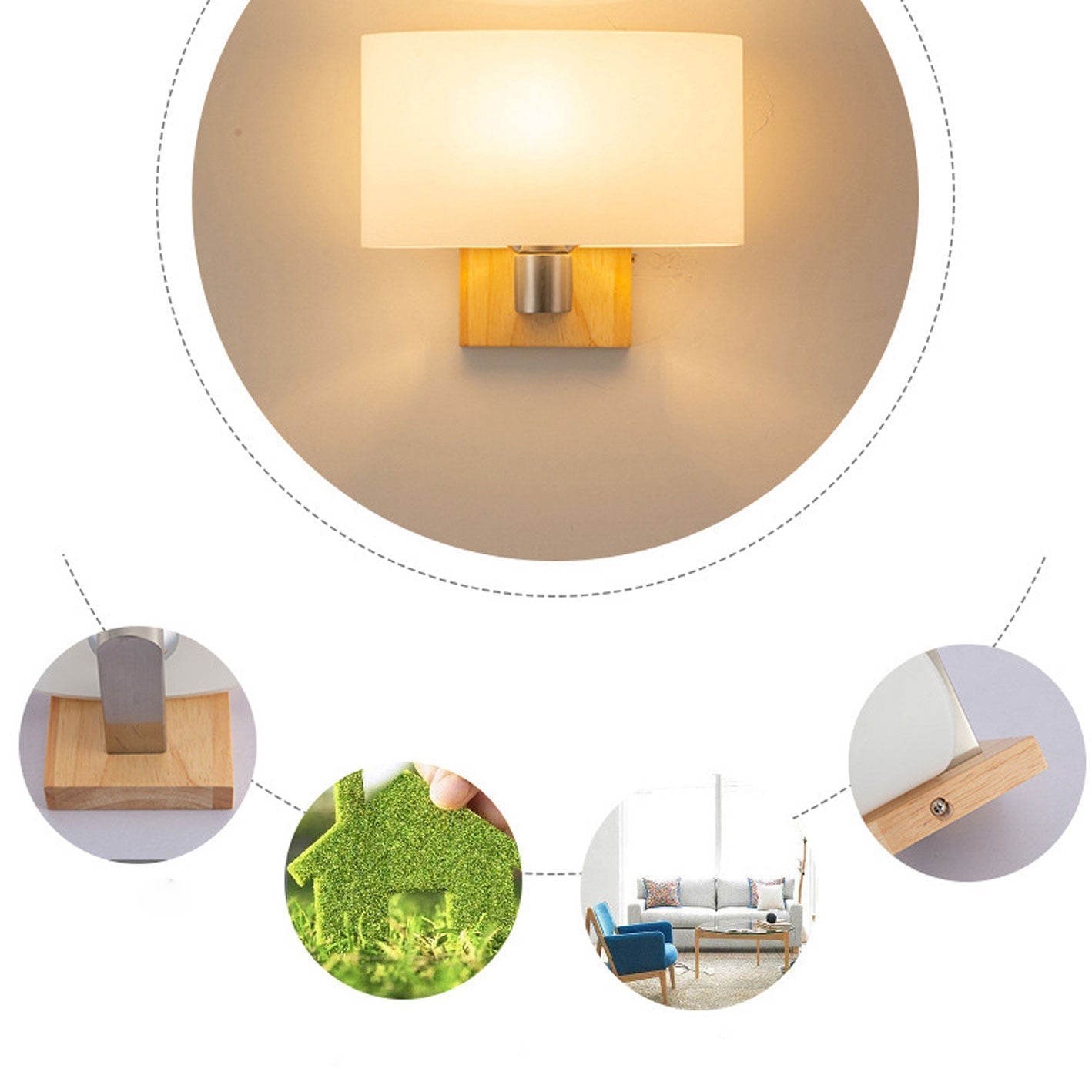 Solid Wood Glass Wall Lamp