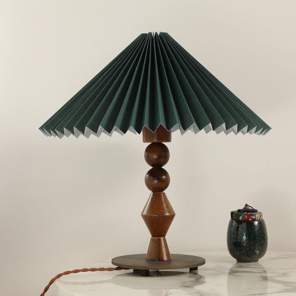 Dark Green Pleated Solid Table Lamp