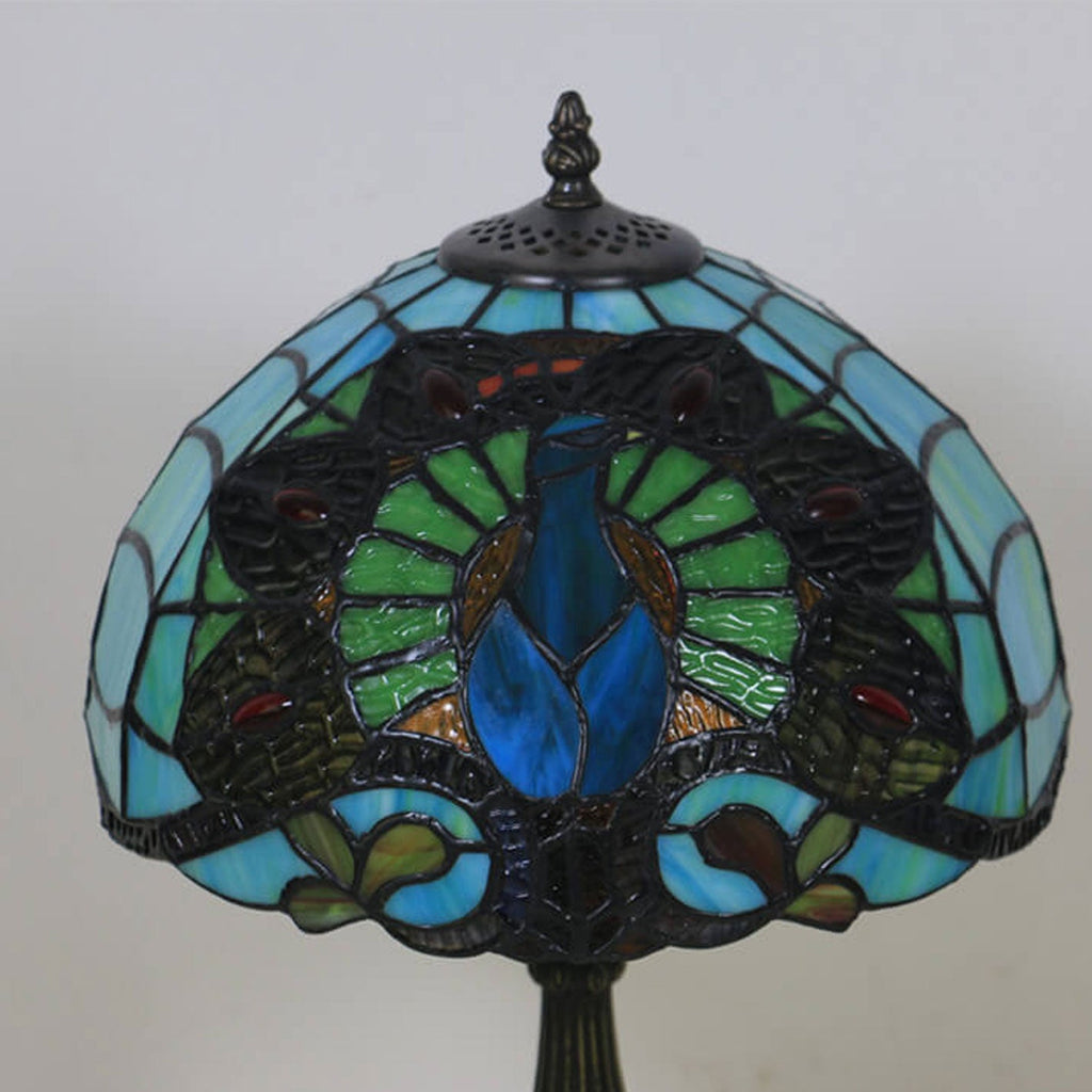 Green Peacock Stained Glass Table Lamp