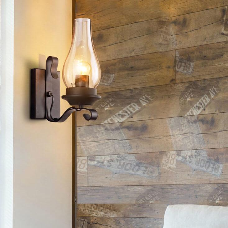 Glass Wrought Iron Kerosene Outdoor Light