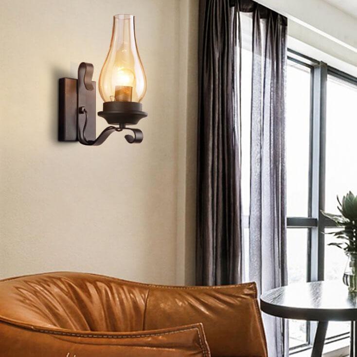 Glass Wrought Iron Kerosene Outdoor Light