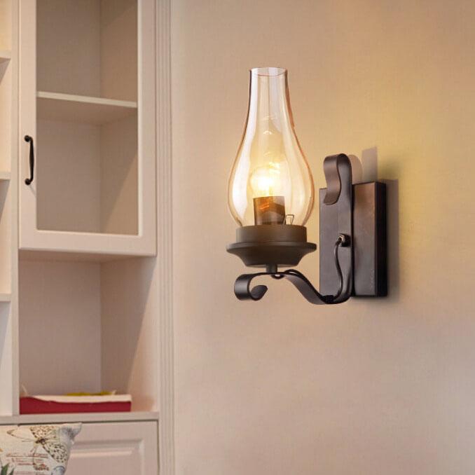 Glass Wrought Iron Kerosene Outdoor Light