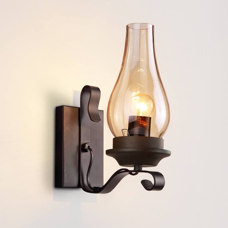 Glass Wrought Iron Kerosene Outdoor Light