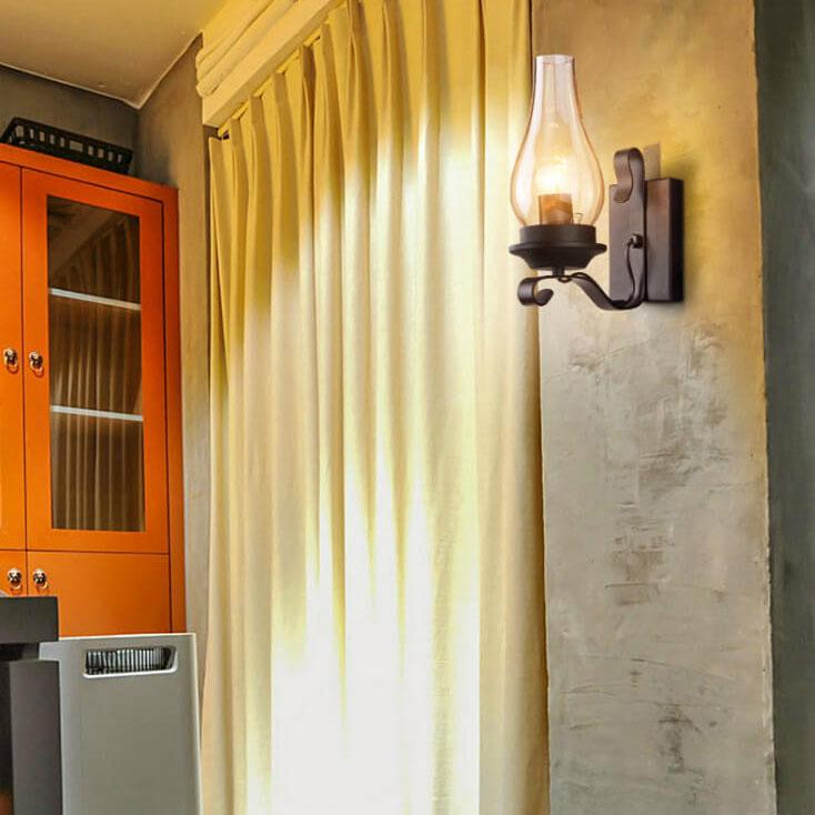 Glass Wrought Iron Kerosene Outdoor Light