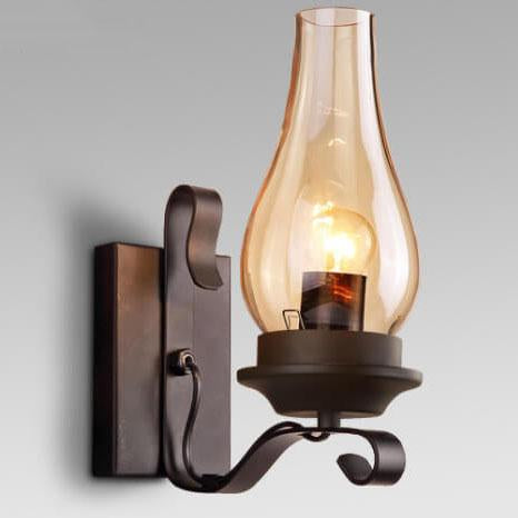 Glass Wrought Iron Kerosene Outdoor Light