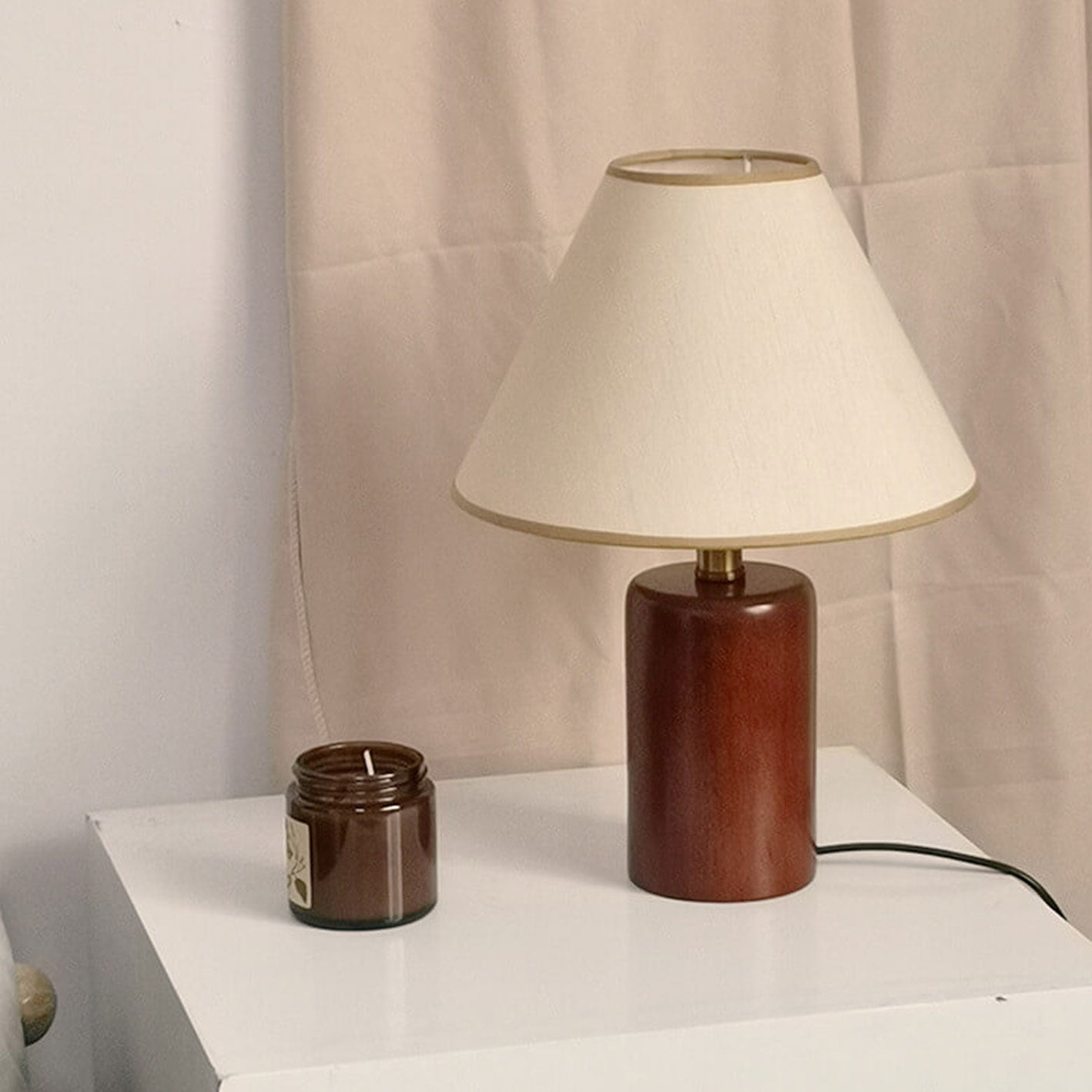 Pleated Cone Fabric Wooden Table Lamp