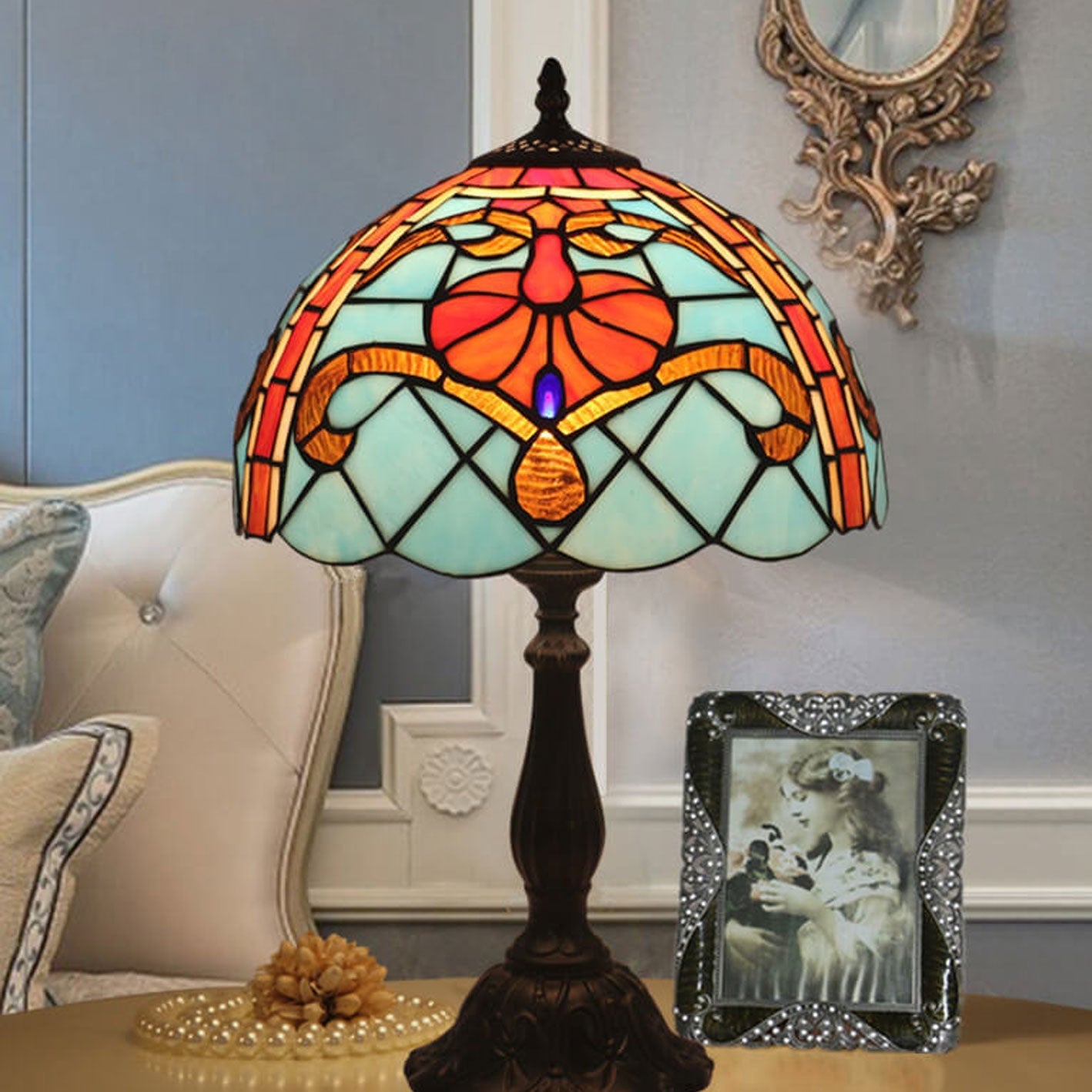 Stained Glass Mediterranean Table Lamp