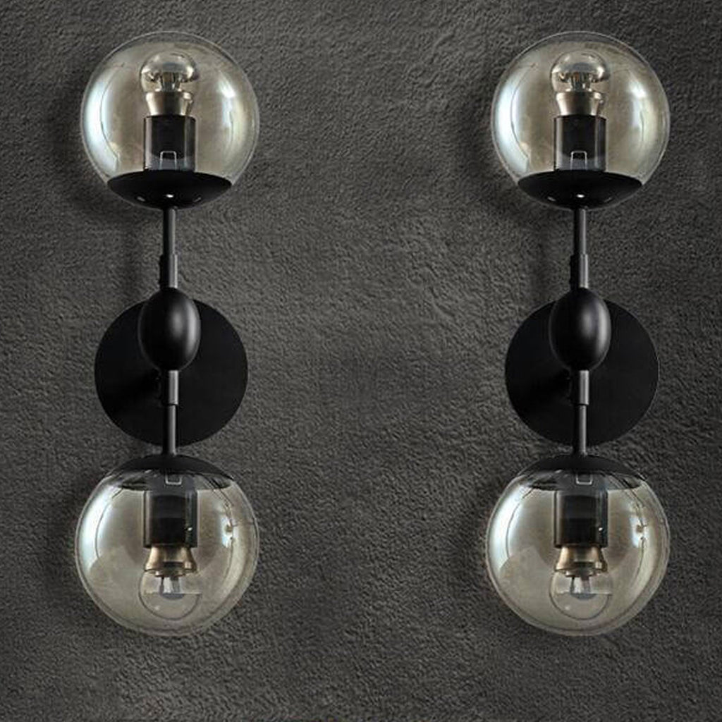 Glass Wrought Iron 2-Light Wall Lamp