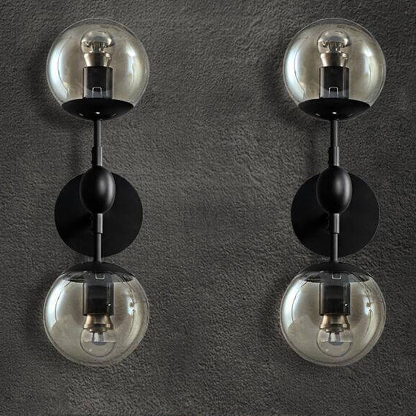 Glass Wrought Iron 2-Light Wall Lamp