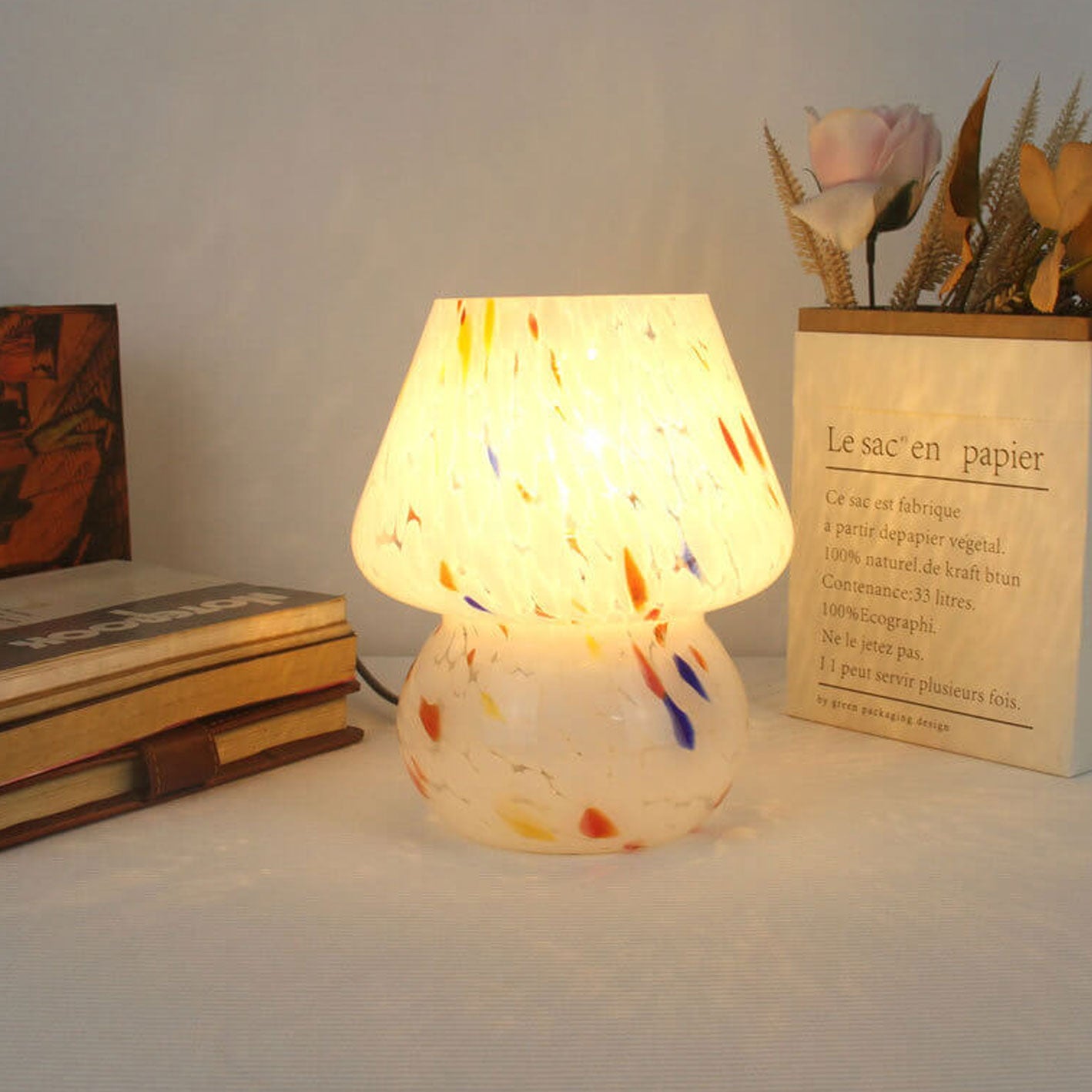 Stained Ink Glass Mushroom Table Lamp