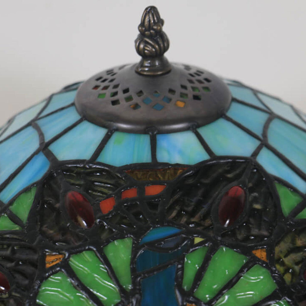 Green Peacock Stained Glass Table Lamp
