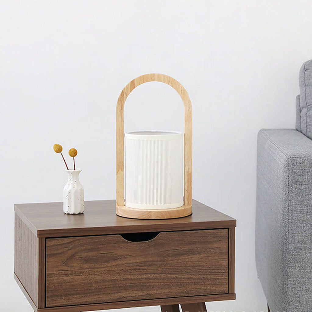 Fabric Column Solid Wood Table Lamp
