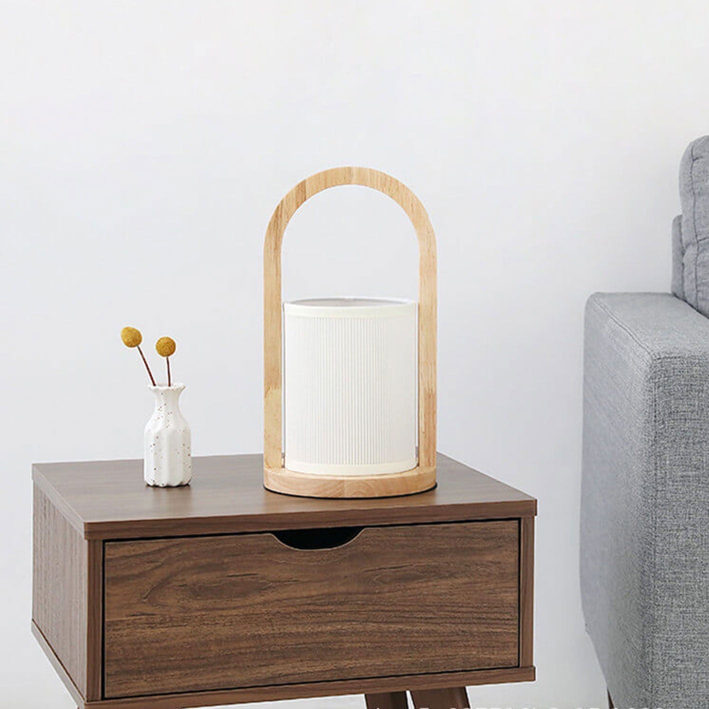 Fabric Column Solid Wood Table Lamp