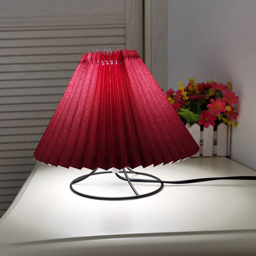 Pleated Fabric Round Metal Table Lamp