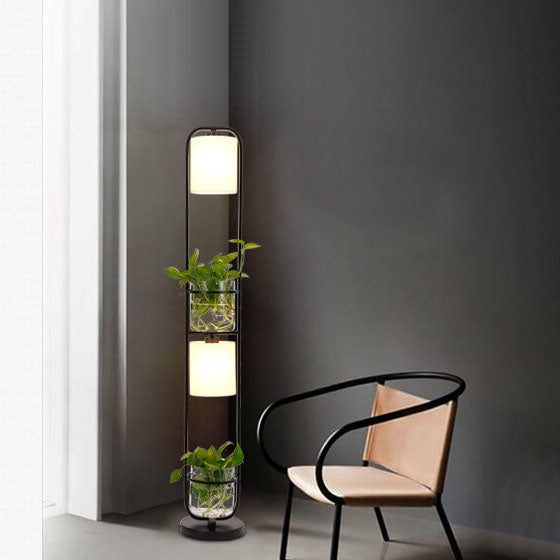 Cylinder Fabric Plant Hydroponics 2-Light Floor Lamp