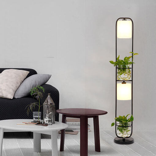 Cylinder Fabric Plant Hydroponics 2-Light Floor Lamp