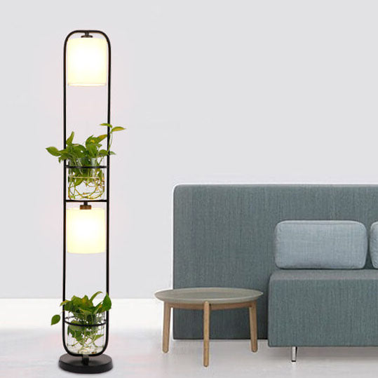Cylinder Fabric Plant Hydroponics 2-Light Floor Lamp