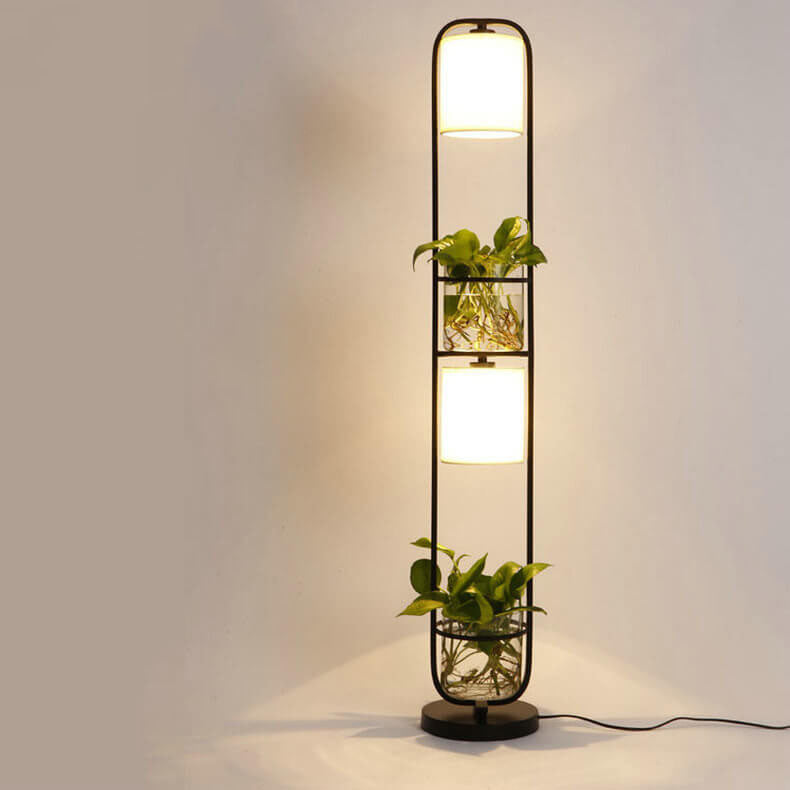 Cylinder Fabric Plant Hydroponics 2-Light Floor Lamp