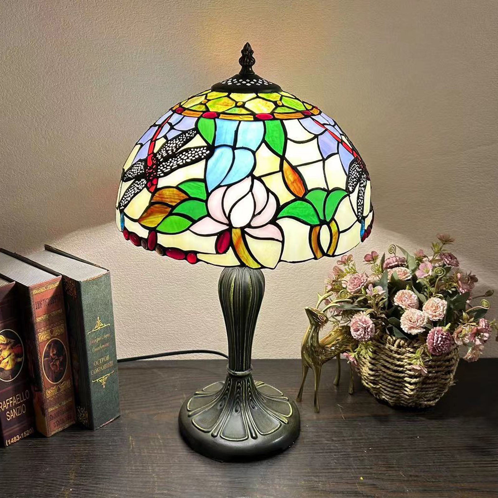 Metal Glass Dome Grape Table Lamp