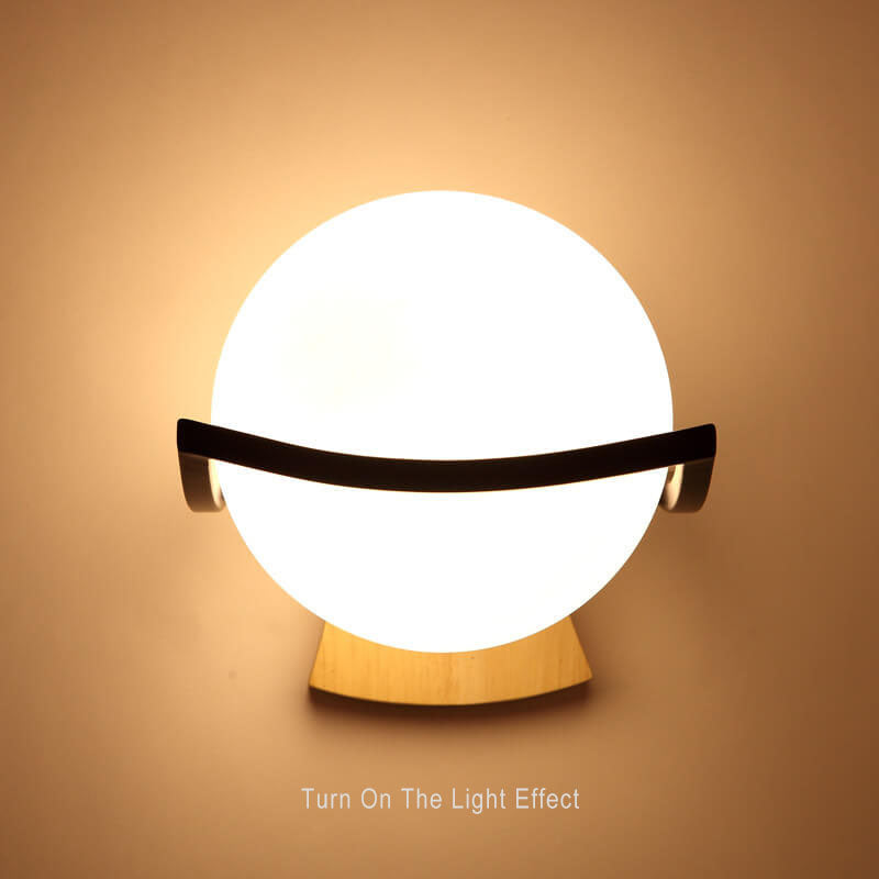 Glass Ball Wooden Armed Wall Lamp