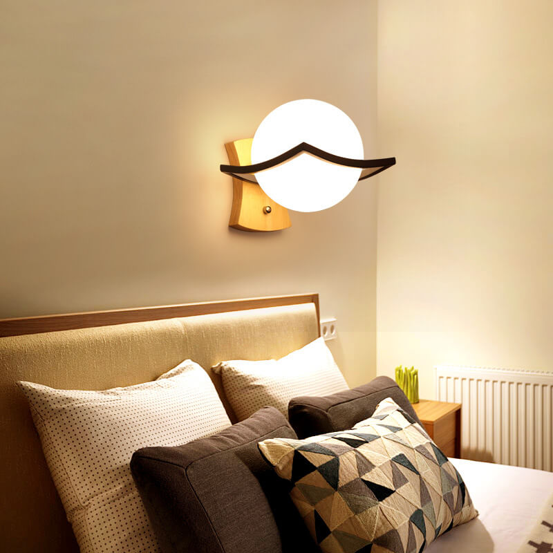 Glass Ball Wooden Armed Wall Lamp