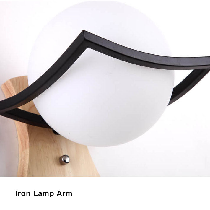 Glass Ball Wooden Armed Wall Lamp