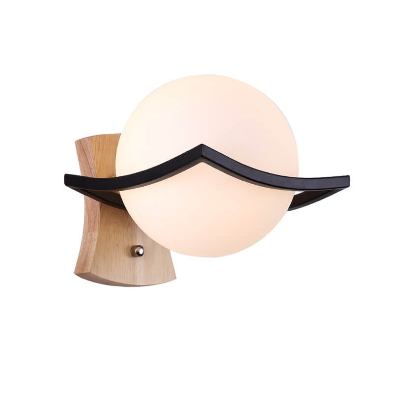 Glass Ball Wooden Armed Wall Lamp