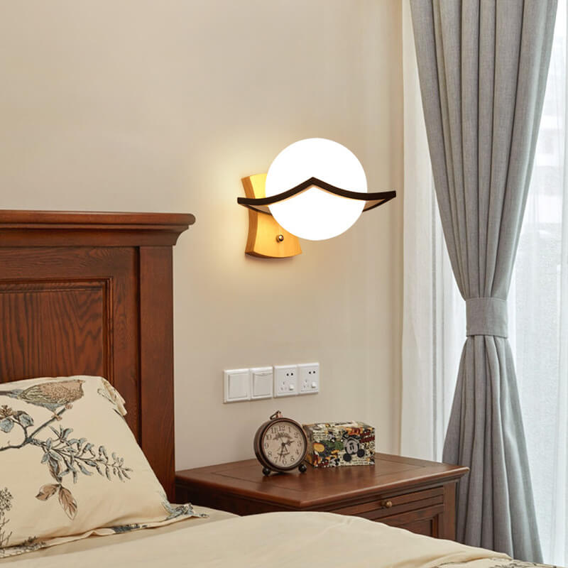 Glass Ball Wooden Armed Wall Lamp