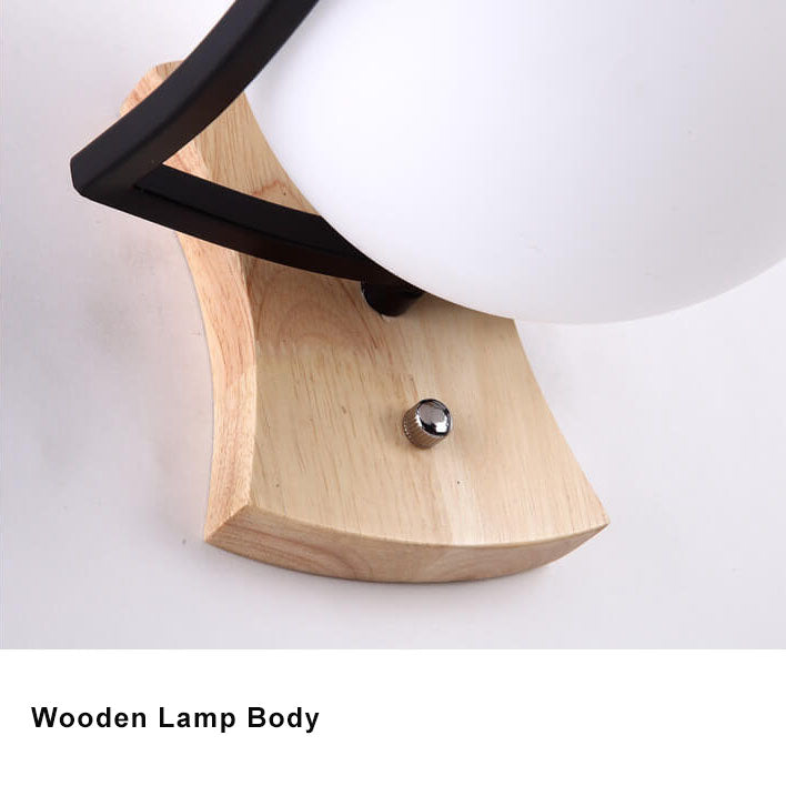 Glass Ball Wooden Armed Wall Lamp