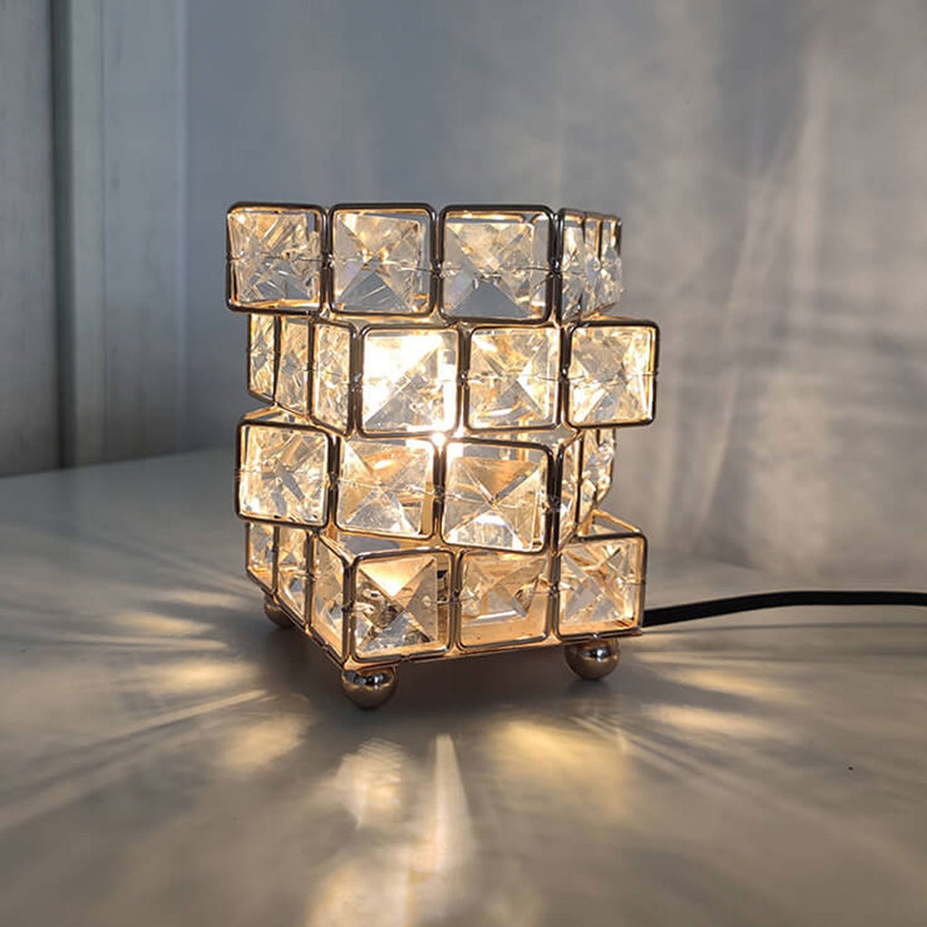 Crystal Cube Ostrich Feather Table Lamp