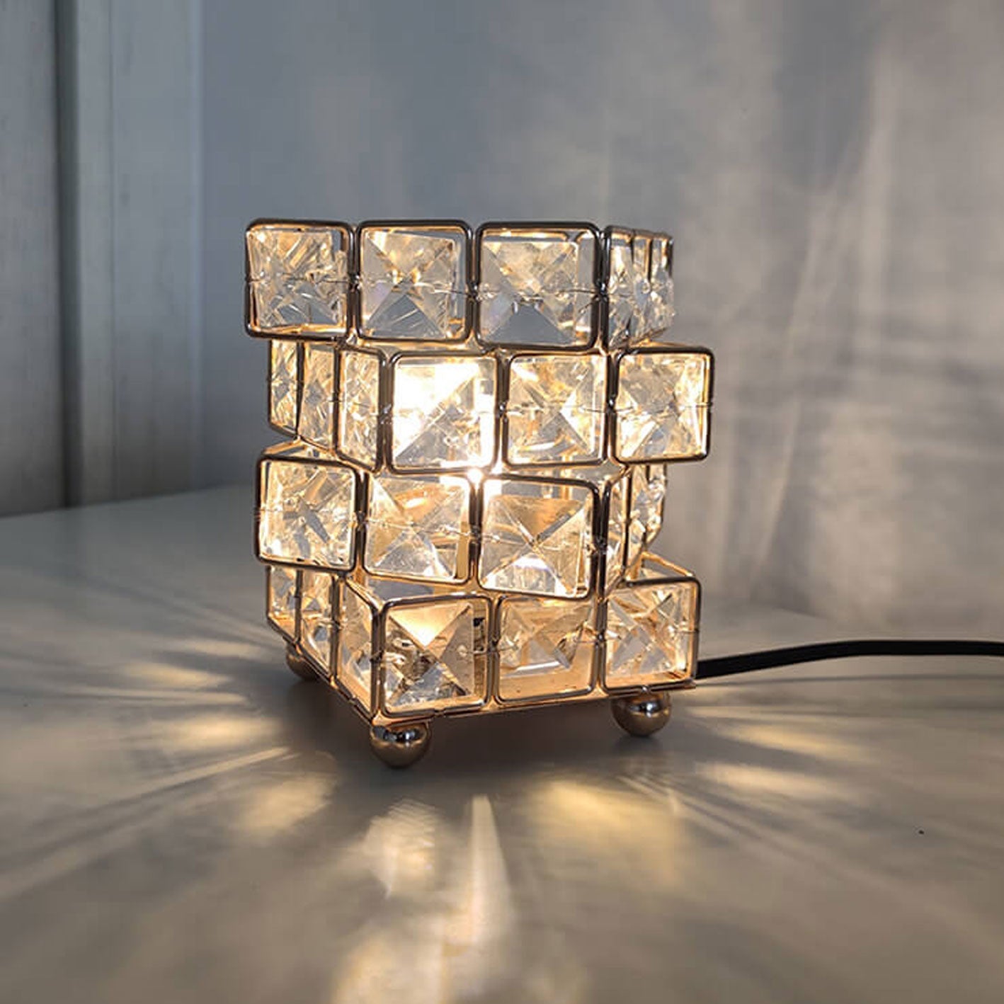 Crystal Cube Ostrich Feather Table Lamp