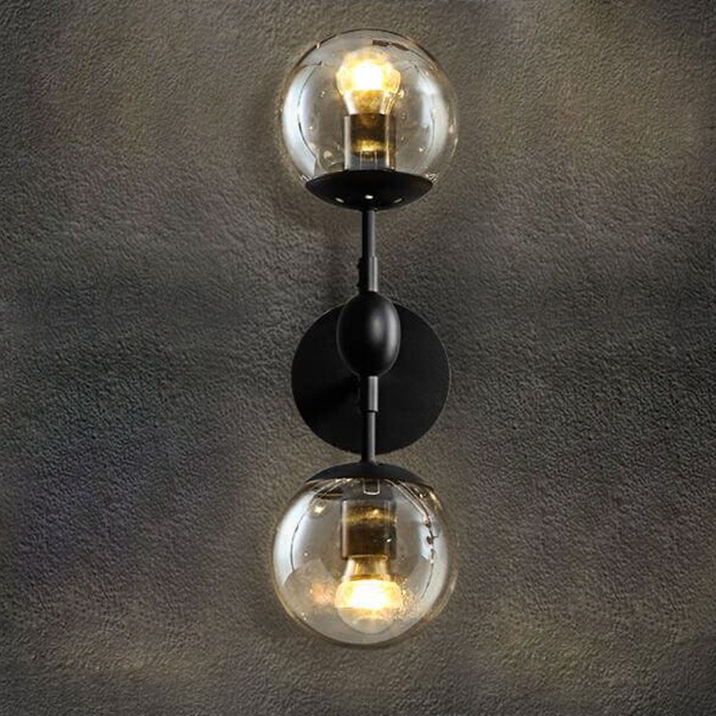 Glass Wrought Iron 2-Light Wall Lamp