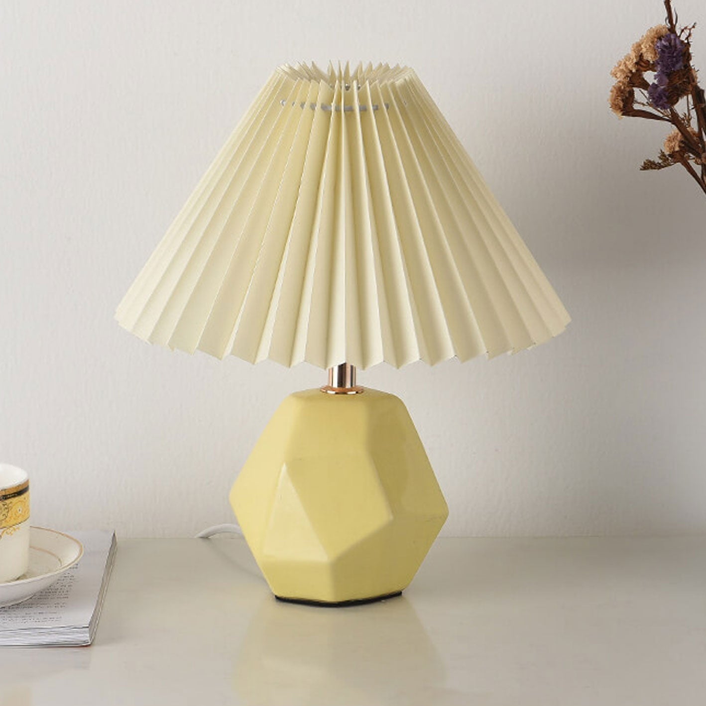 Milk Yellow Pleated Geometric Table Lamp