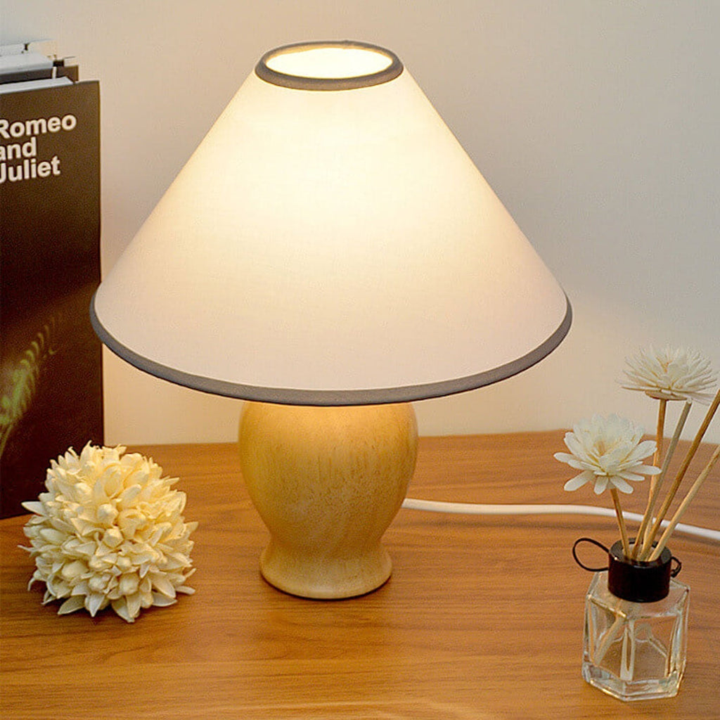 Cone Fabric Solid Wood Table Lamp