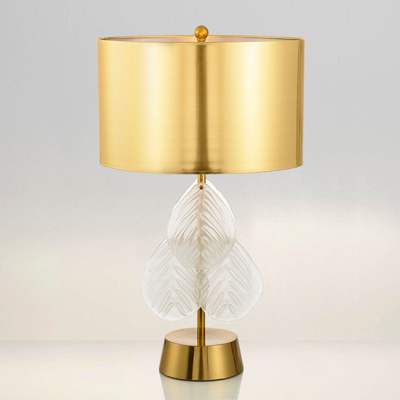 Golden Fabric Glass Leaf Table Lamp