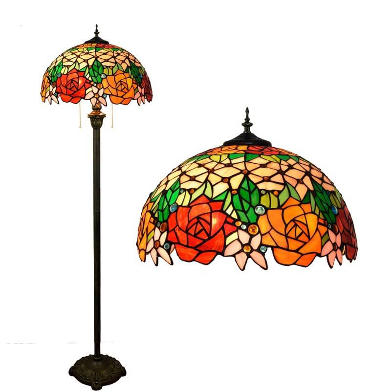 Stained Glass Rose 2-Light Floor Lamp