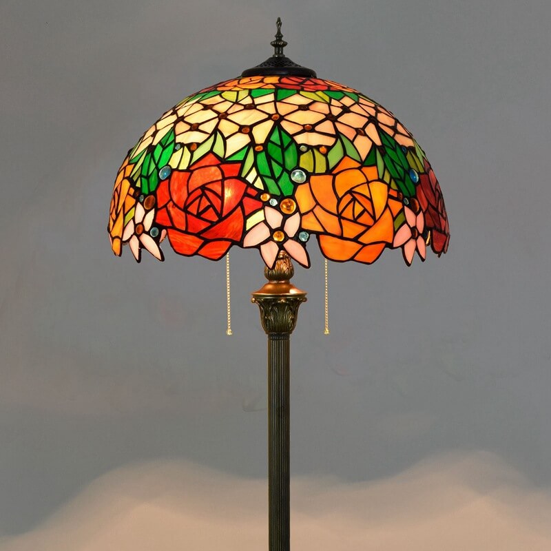 Stained Glass Rose 2-Light Floor Lamp