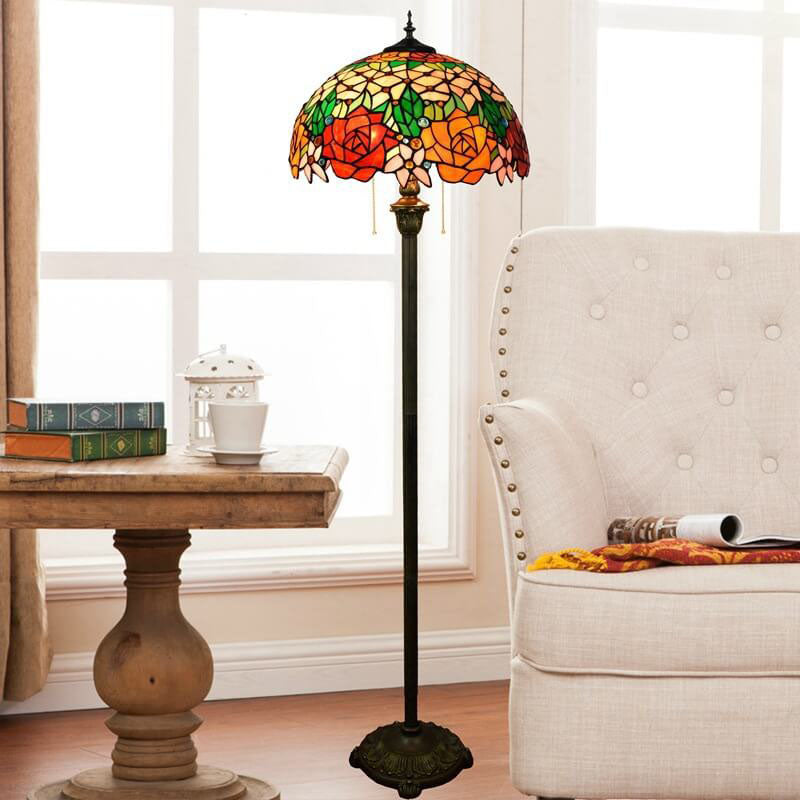 Stained Glass Rose 2-Light Floor Lamp