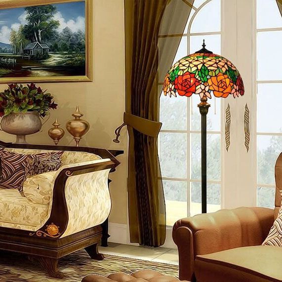 Stained Glass Rose 2-Light Floor Lamp