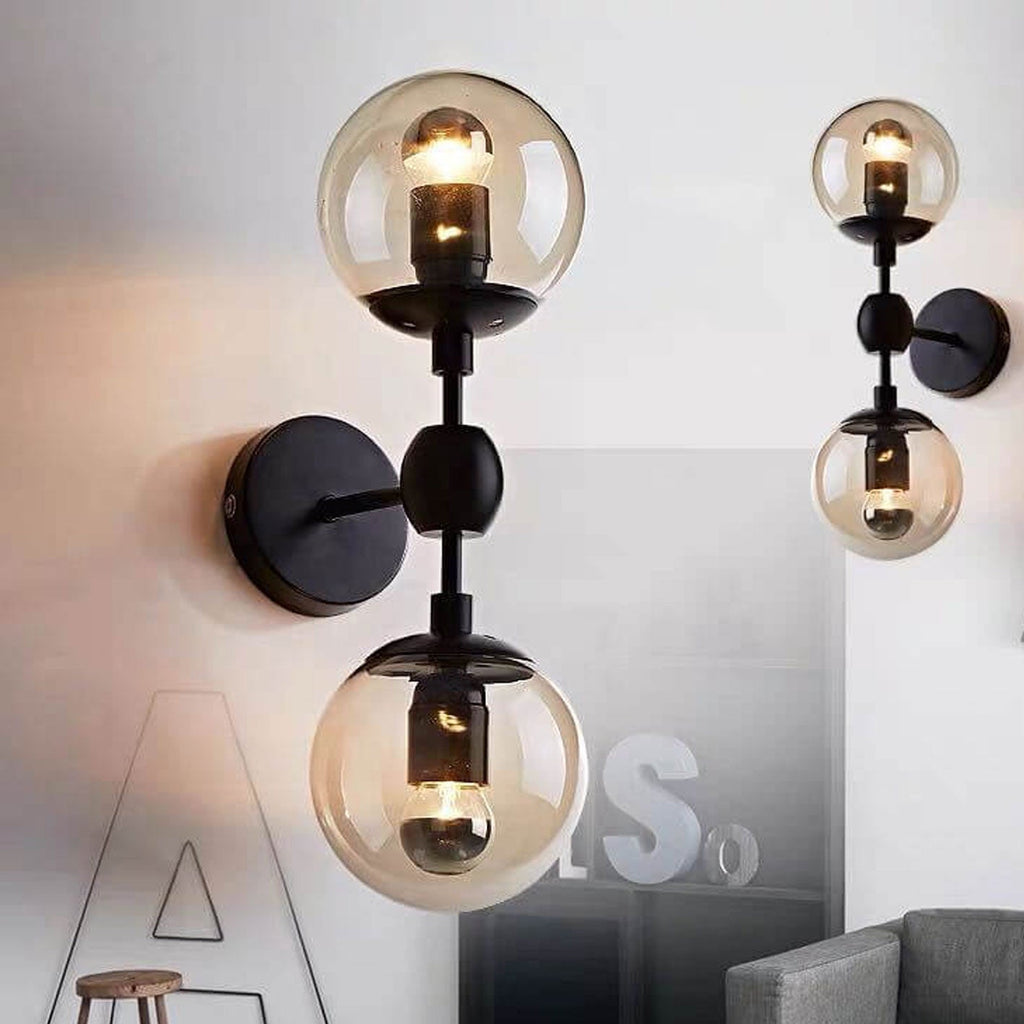 Glass Wrought Iron 2-Light Wall Lamp