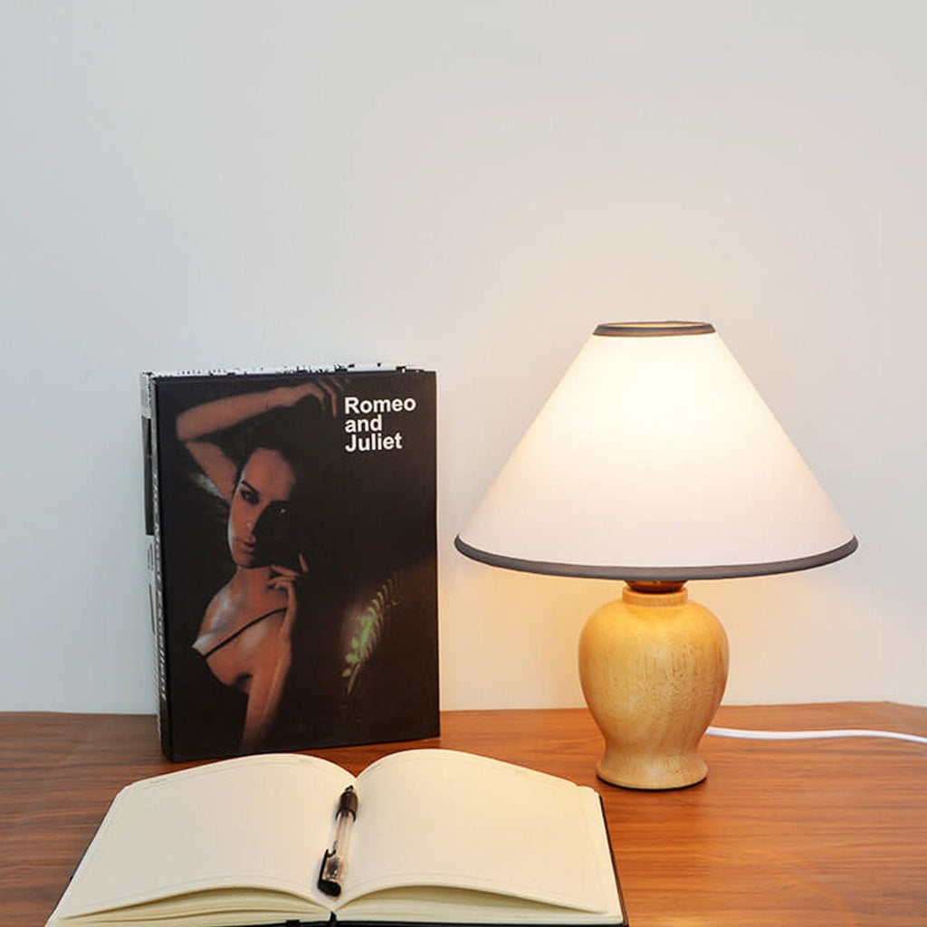 Cone Fabric Solid Wood Table Lamp