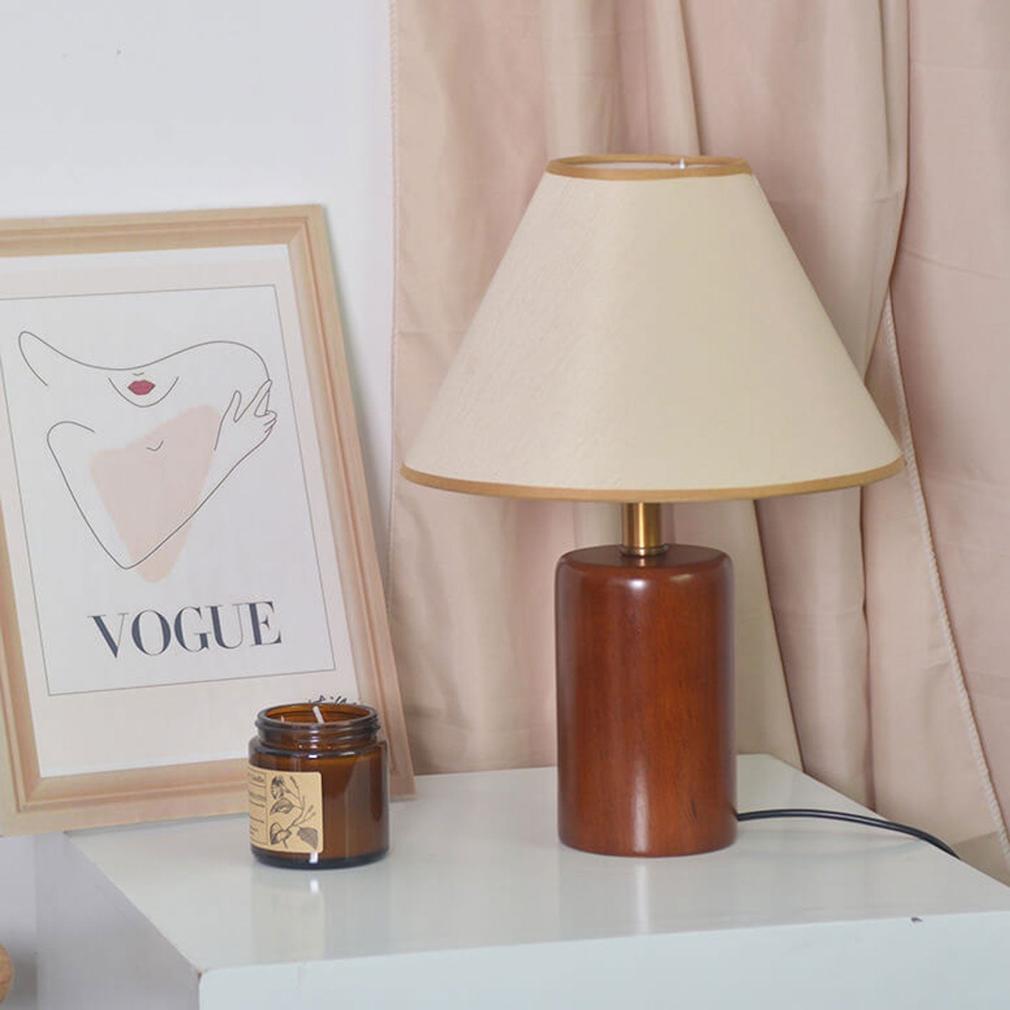 Pleated Cone Fabric Wooden Table Lamp