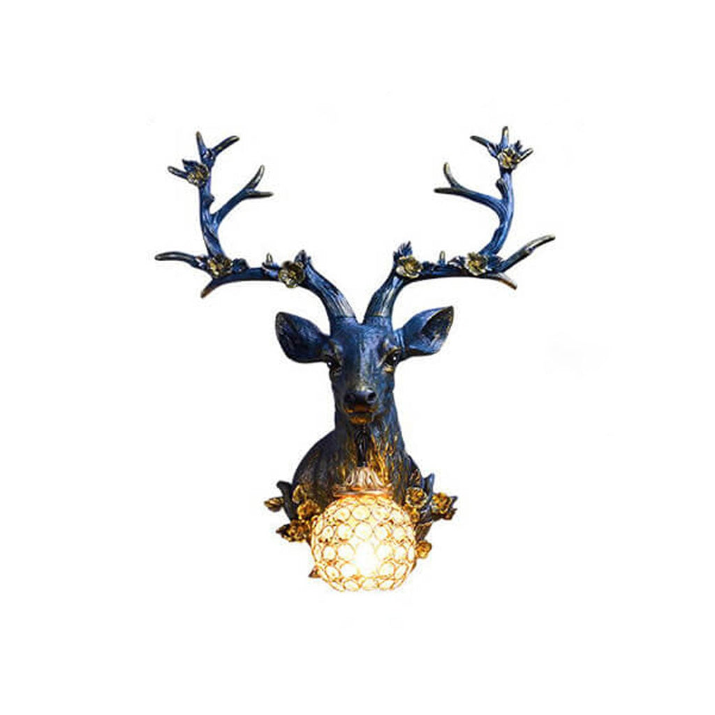 Fortune Deer Head Resin Wall Lamp