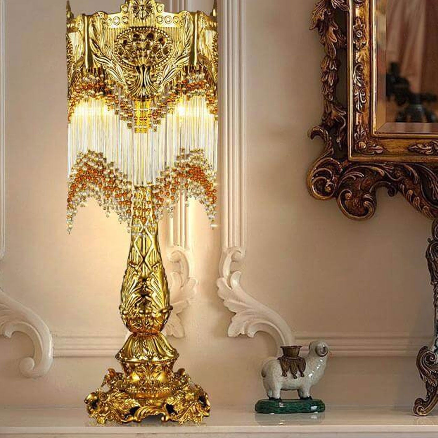 Brass Crystal Tassel Table Lamp