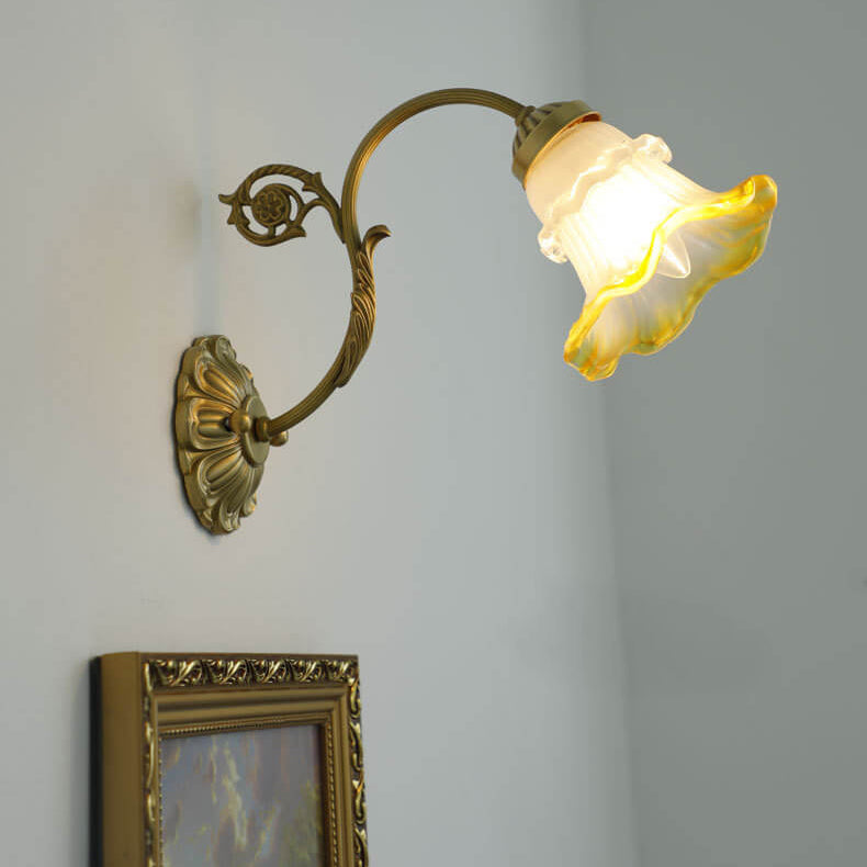 Brass Glass Flower Wall Lamp